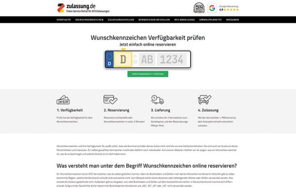 Wunschkennzeichen reservieren auf zulassung.de